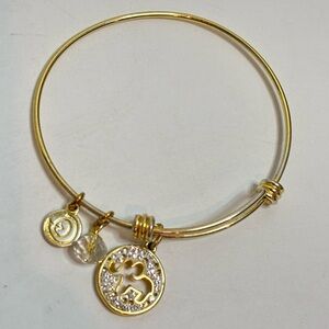 Love This Life Gold Tone Crystal Pave Elephant Luck Charm Expandable Bracelet